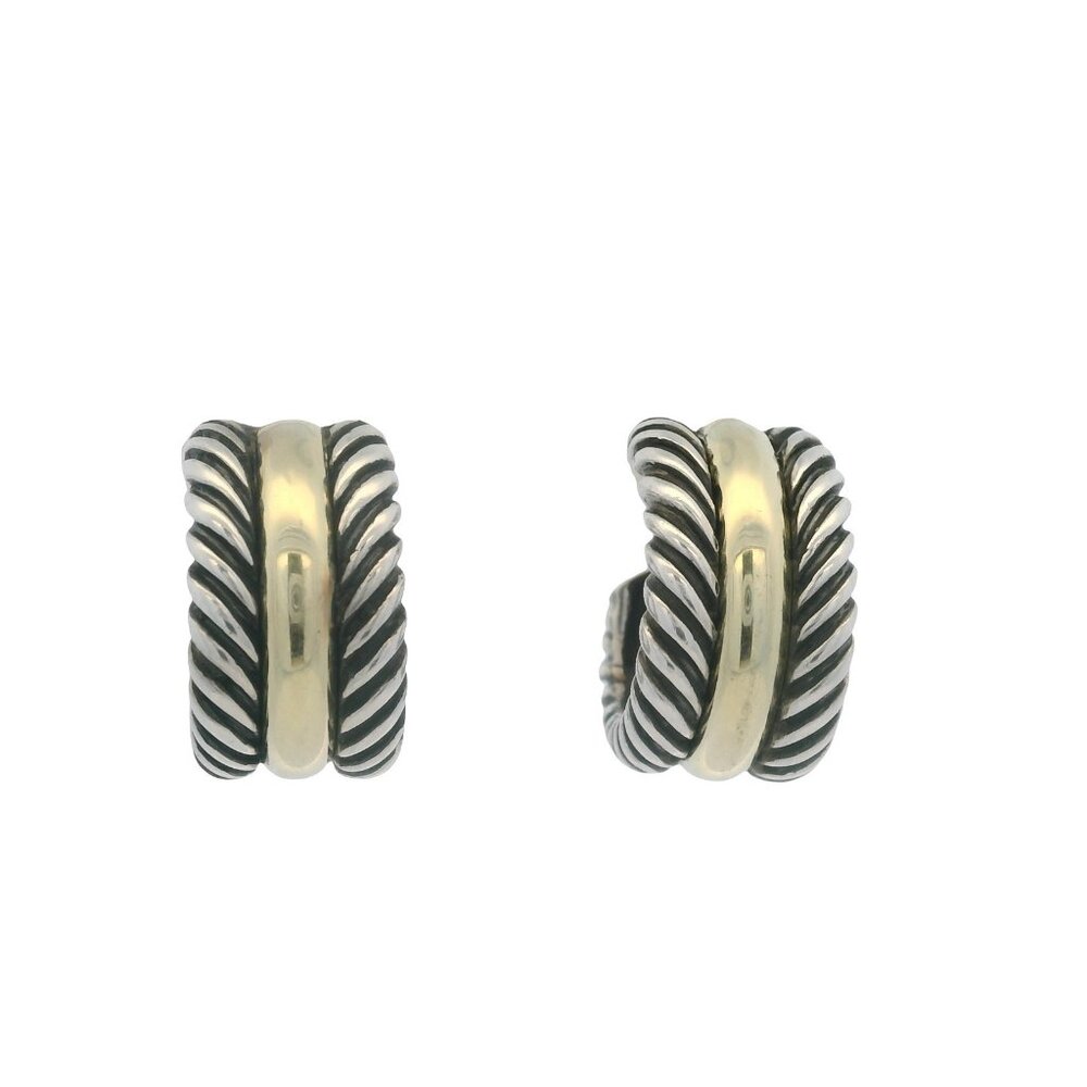 David Yurman Cable Collectibles 925 Sterling 14k Gold Huggie Hoops Earrings